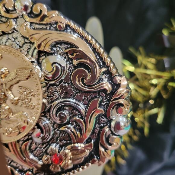 Centenario Cowboy Belt Buckle Western Hebilla Rodeo Silver  Centenario Cowboy Belt Buckle Western Hebilla Rodeo Silver Rosetone Coin Oval